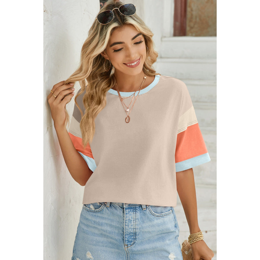 Lovelet Color Block Round Neck Half Sleeve T-Shirt Apparel and Accessories