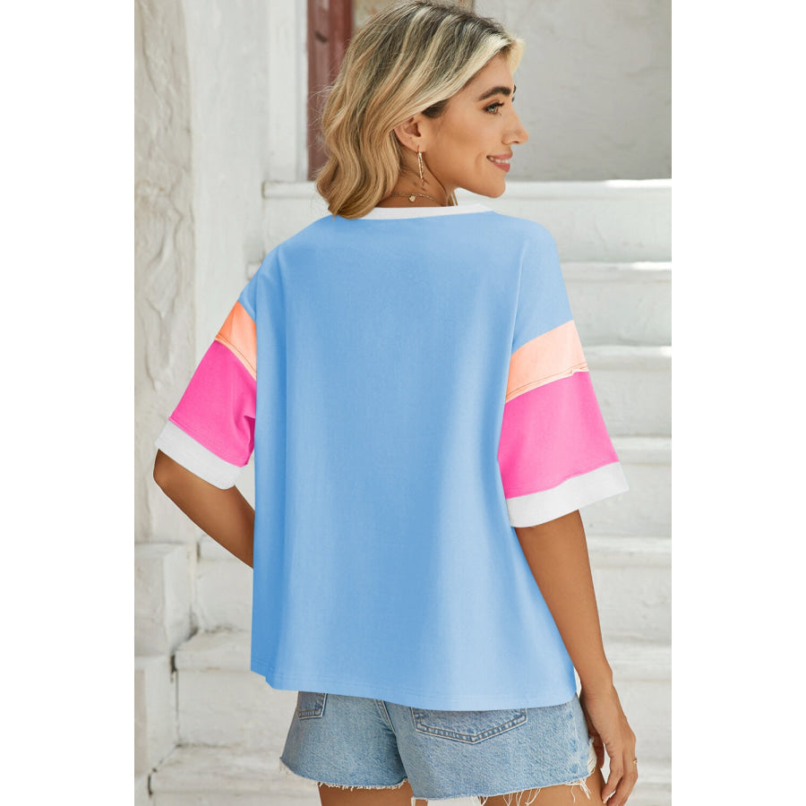 Lovelet Color Block Round Neck Half Sleeve T-Shirt Apparel and Accessories