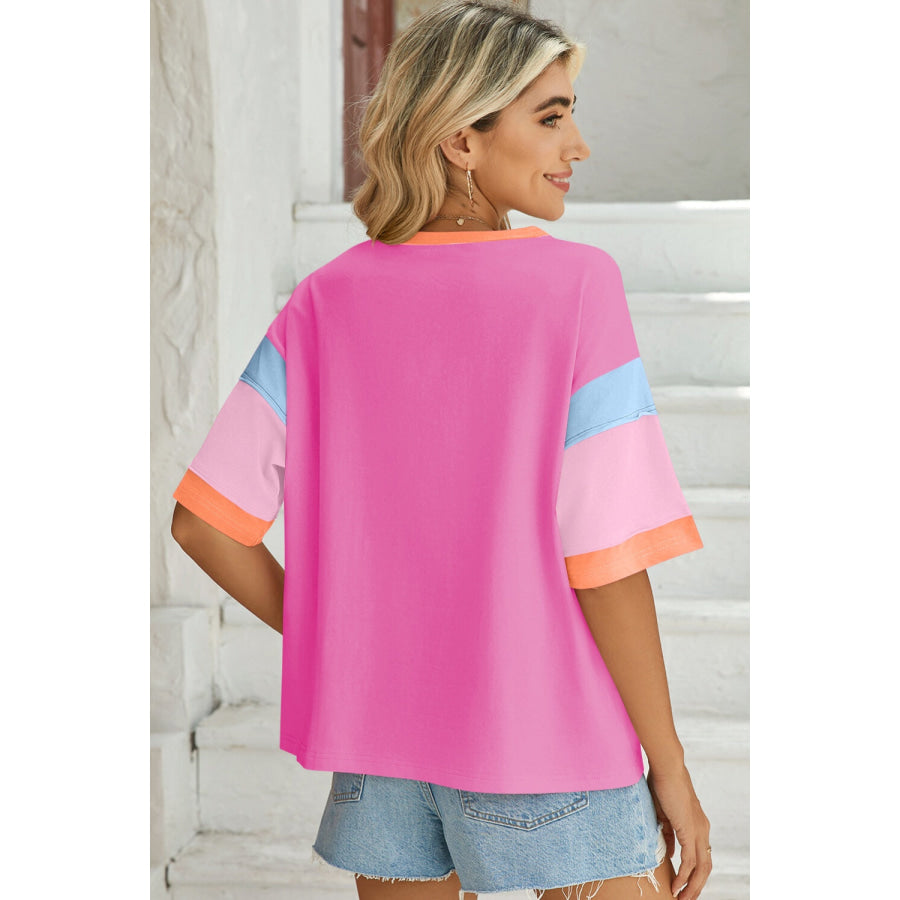 Lovelet Color Block Round Neck Half Sleeve T-Shirt Apparel and Accessories