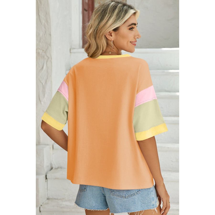 Lovelet Color Block Round Neck Half Sleeve T-Shirt Apparel and Accessories