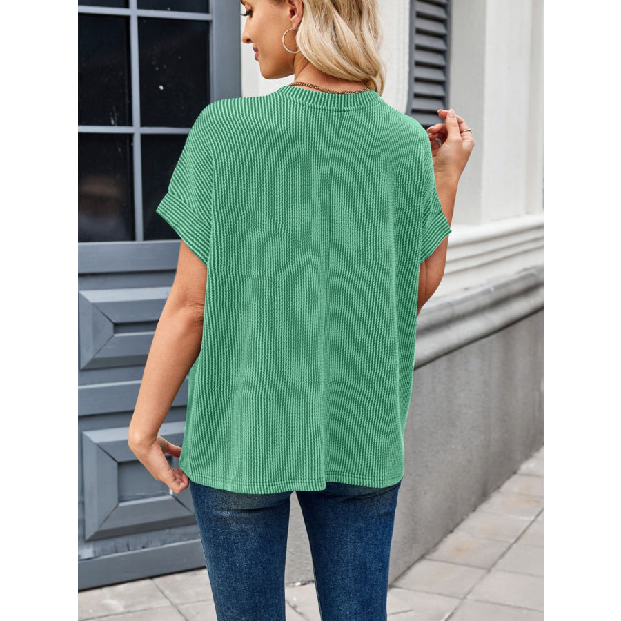 Lovelet Round Neck Short Sleeve Rib T-Shirt Green / S Apparel and Accessories