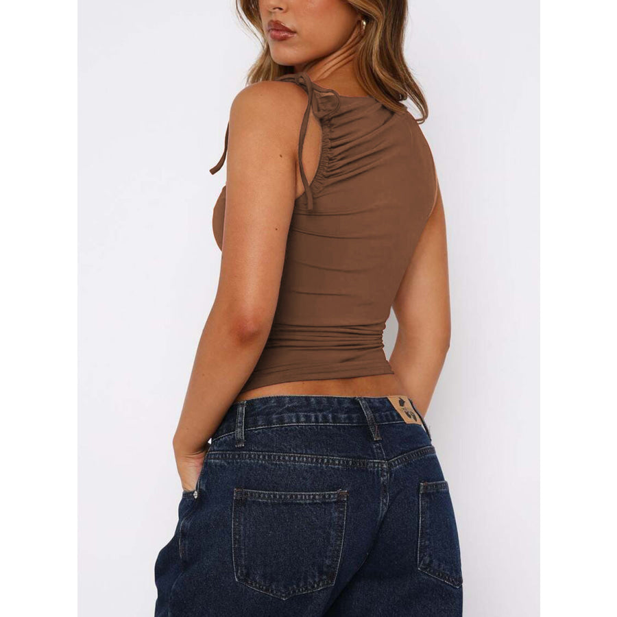 Lovelet Ruched Asymmetrical Neck Cami Apparel and Accessories