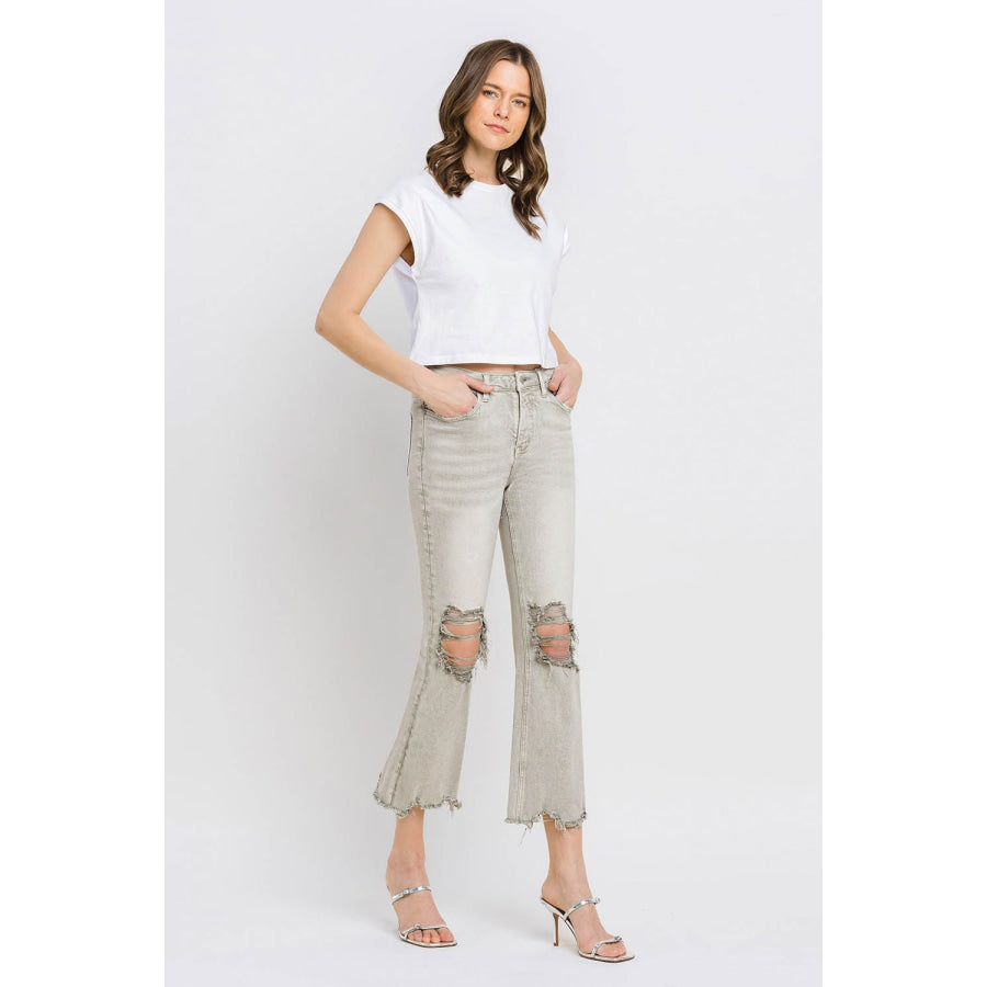 Lovervet Distressed Raw Hem Cropped Flare Jeans Apparel and Accessories