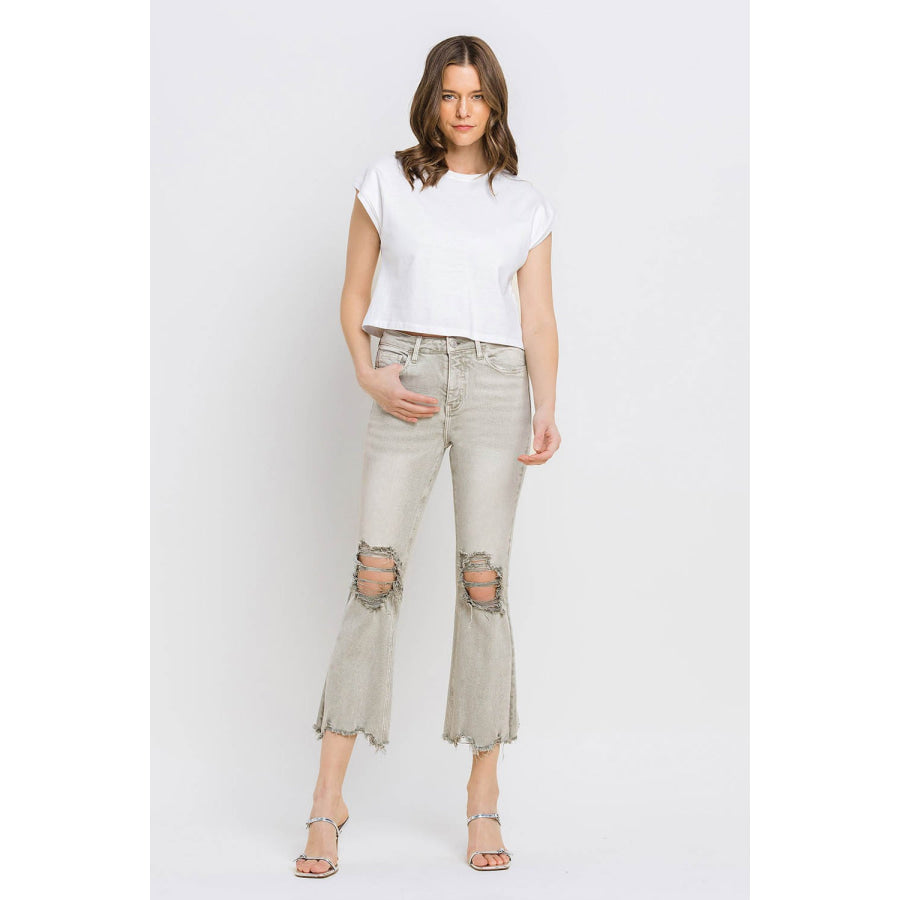 Lovervet Distressed Raw Hem Cropped Flare Jeans Apparel and Accessories