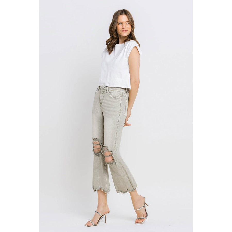 Lovervet Distressed Raw Hem Cropped Flare Jeans Apparel and Accessories