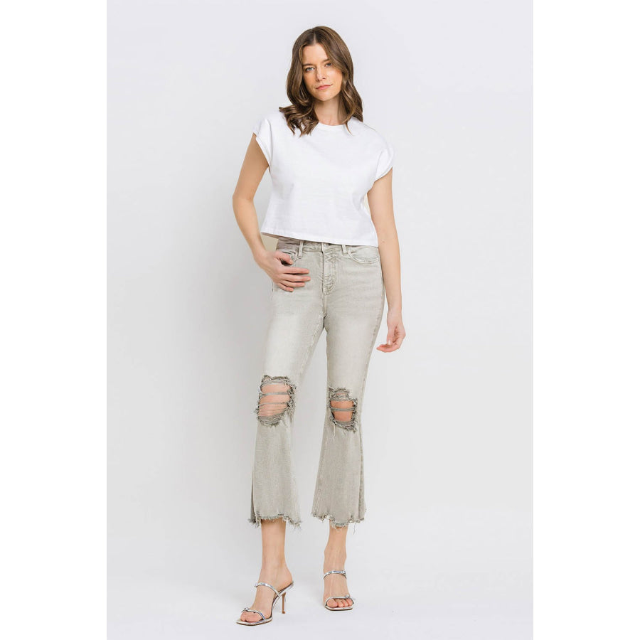 Lovervet Distressed Raw Hem Cropped Flare Jeans Apparel and Accessories
