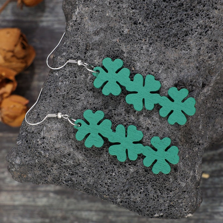 Lucky Clover Wooden Dangle Earrings Teal / One Size Apparel and Accessories