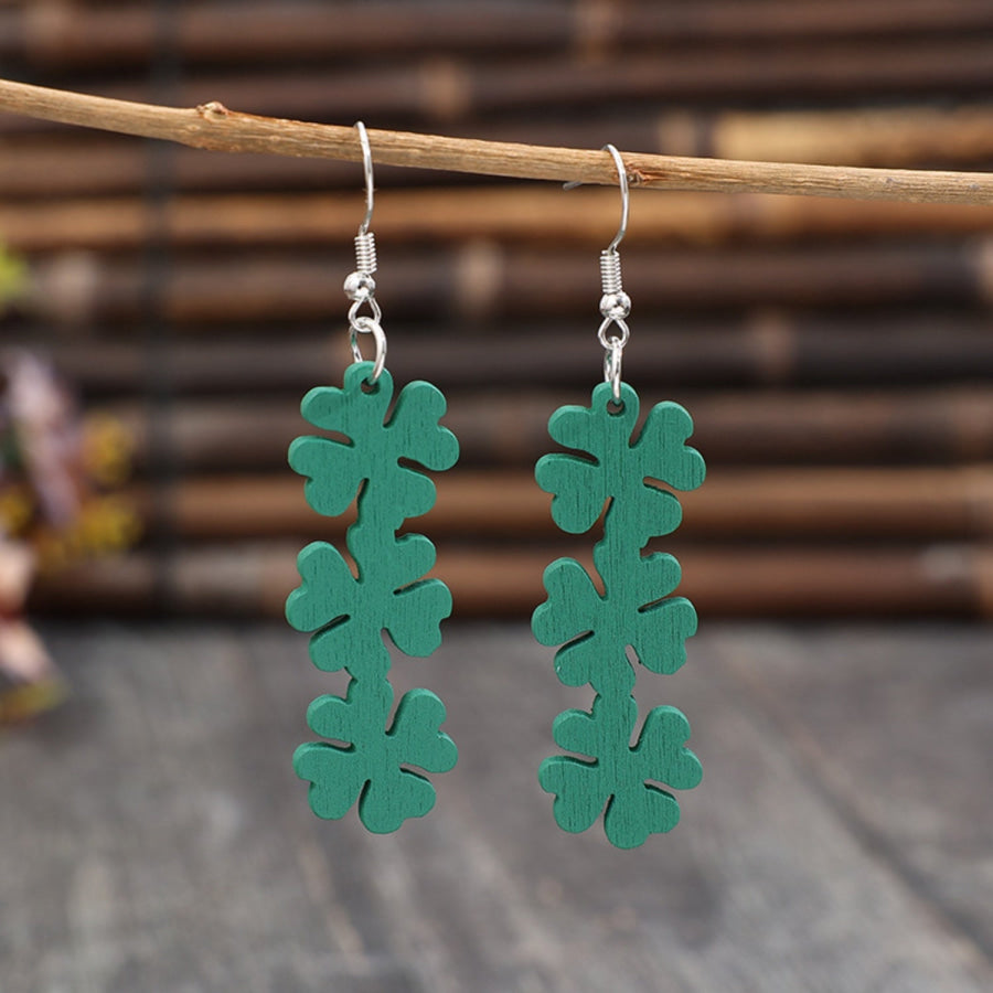 Lucky Clover Wooden Dangle Earrings Teal / One Size Apparel and Accessories