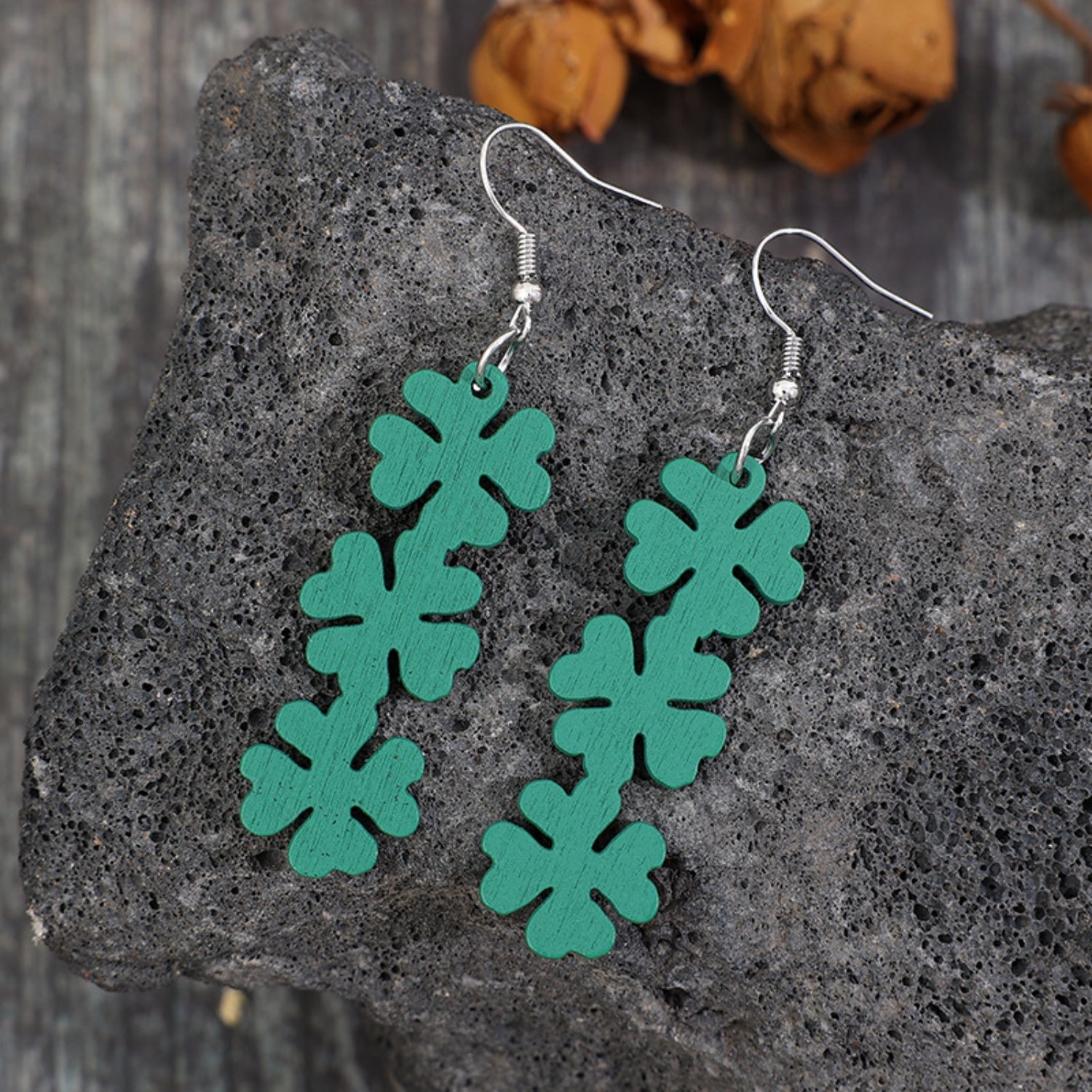 Lucky Clover Wooden Dangle Earrings Teal / One Size Apparel and Accessories