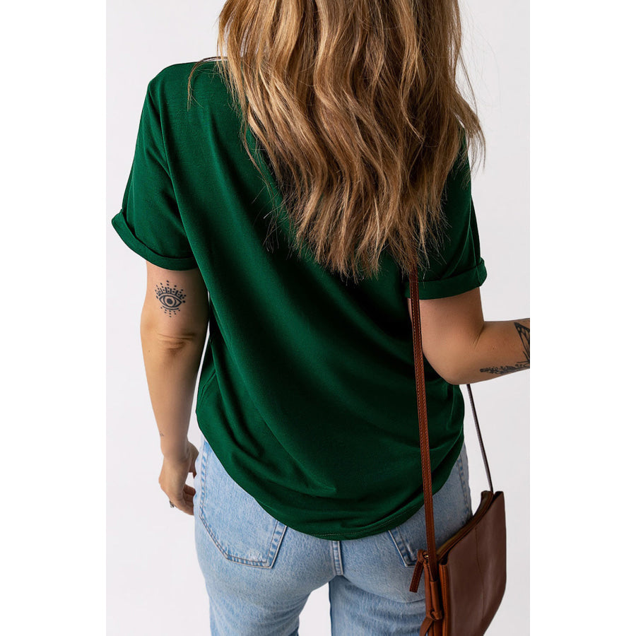 LUCKY Round Neck Short Sleeve T-Shirt Green / S Apparel and Accessories