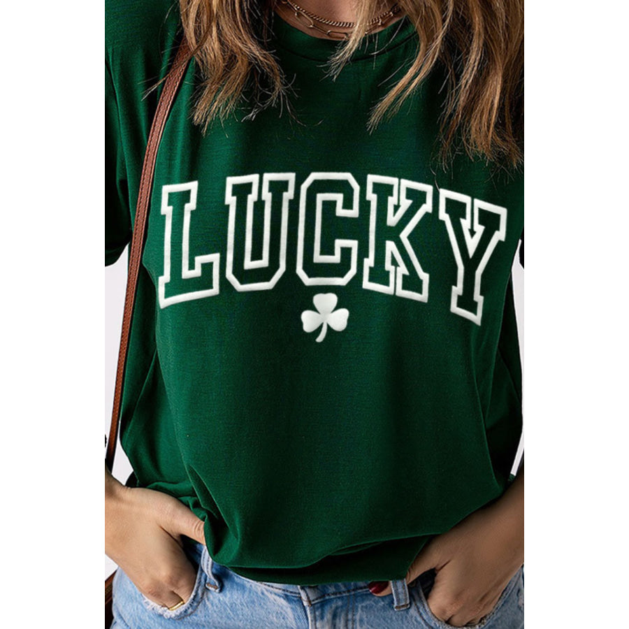 LUCKY Round Neck Short Sleeve T-Shirt Apparel and Accessories