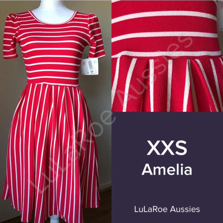 Lularoe Amelia Xxs / Red With White Stripes