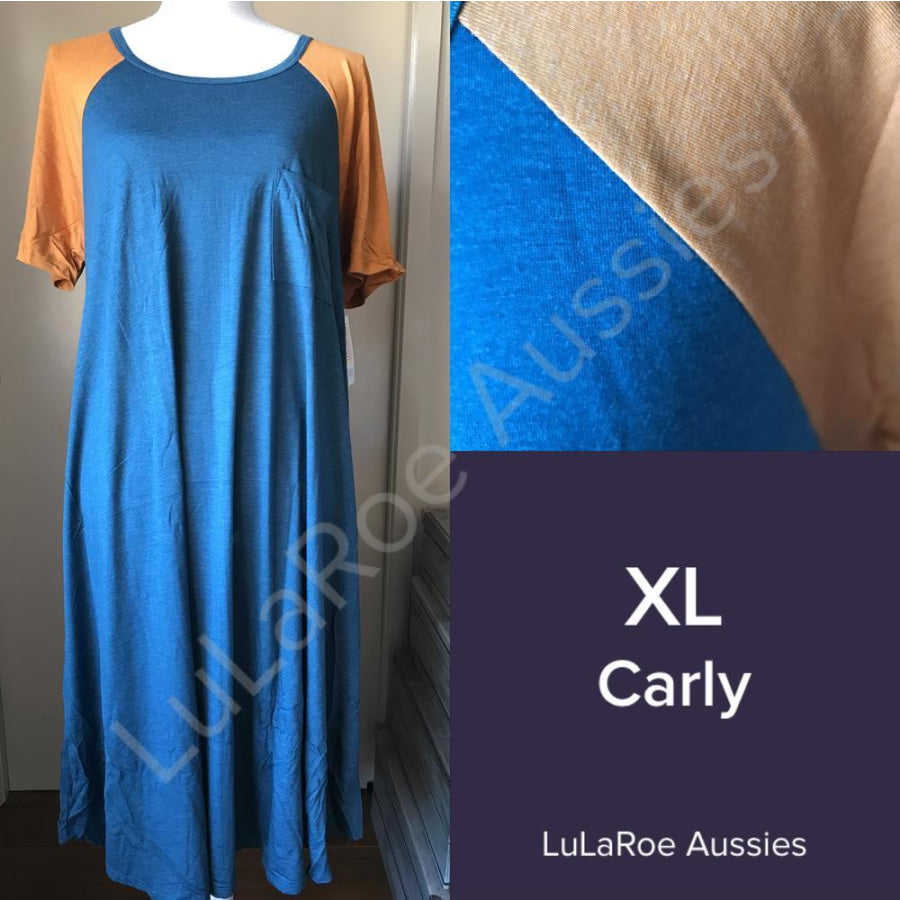 Lularoe Carly Xl / Blue Heather With Goldenrod Dresses