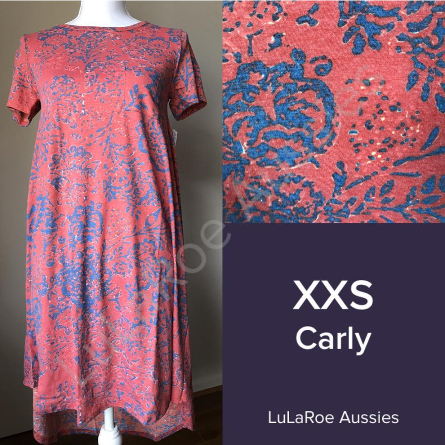Lularoe Carly Xxs / Brick And Blue Floral Dresses