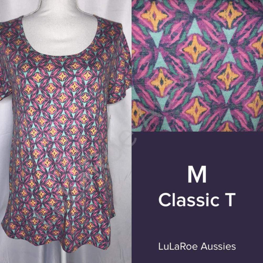 LuLaRoe Classic T M / Green fuchsia orange geo Tops