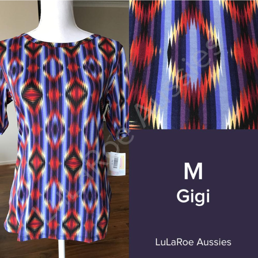 Lularoe Gigi M / Blue/purple/red/orange/yellow Aztec Tops