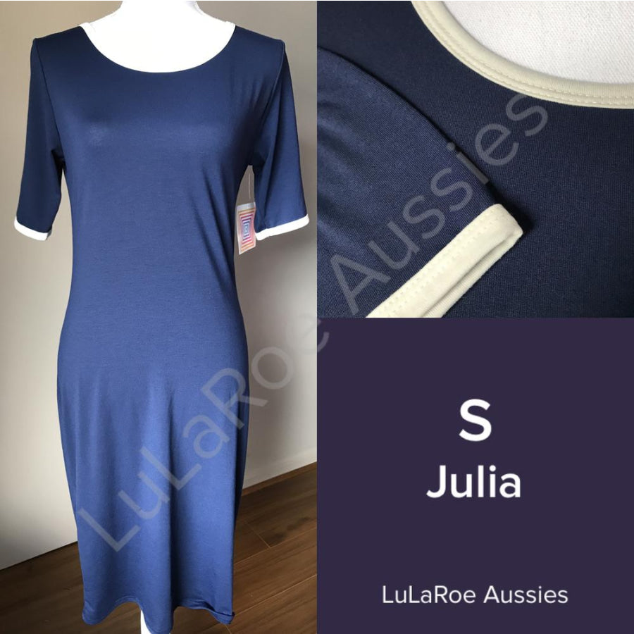 LuLaRoe Julia Dress - Size Small S / Navy blue with ivory ringer Dresses