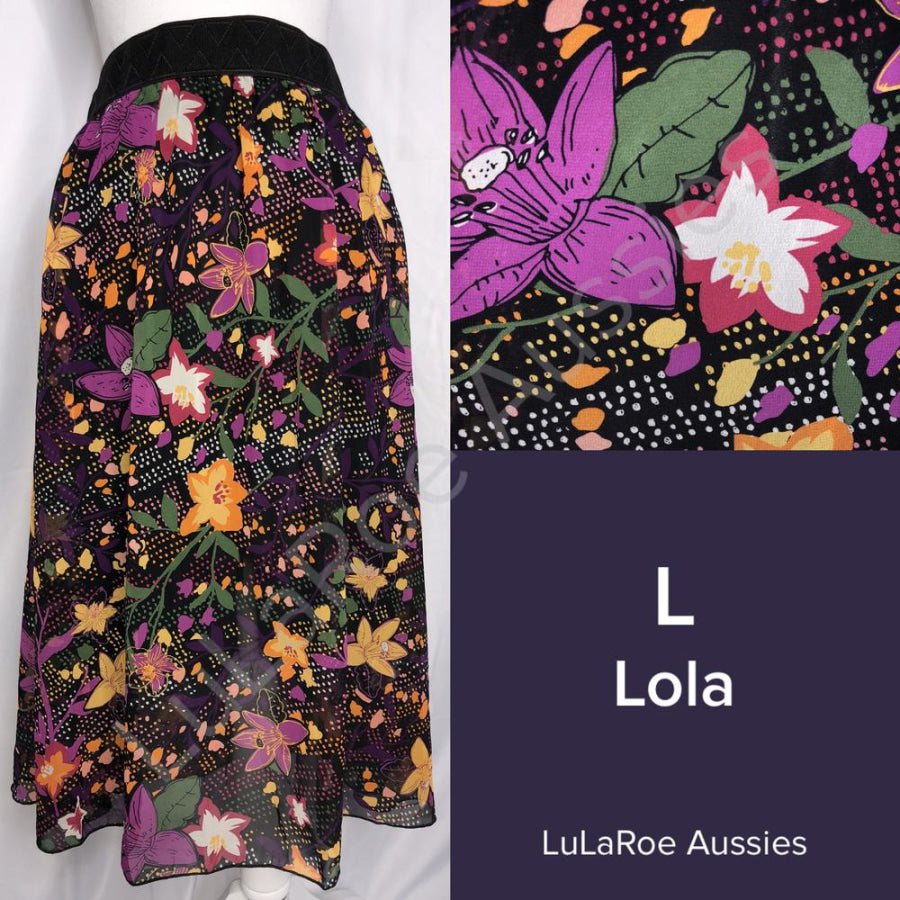 LuLaRoe Lola Skirt - Size Large L / Purple orange green speckled floral Skirts