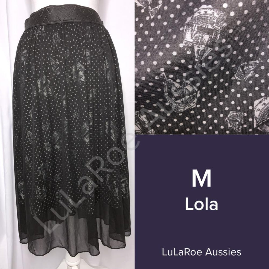 LuLaRoe Lola Skirt - Size Medium M / Black with ships and polka dots Skirts