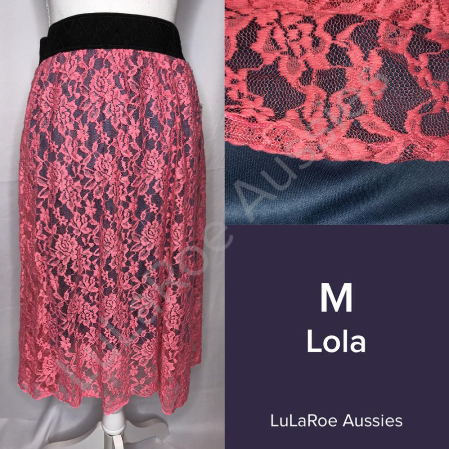 LuLaRoe Lola Skirt - Size Medium M / Coral lace over marine blue Skirts