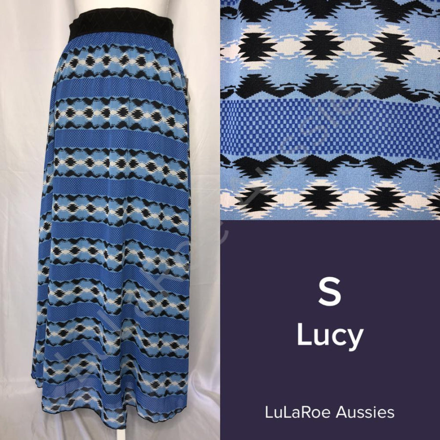 Lularoe Lucy S / Royal Blue With White Polka Dots, Black Waistband, Crepe Skirts
