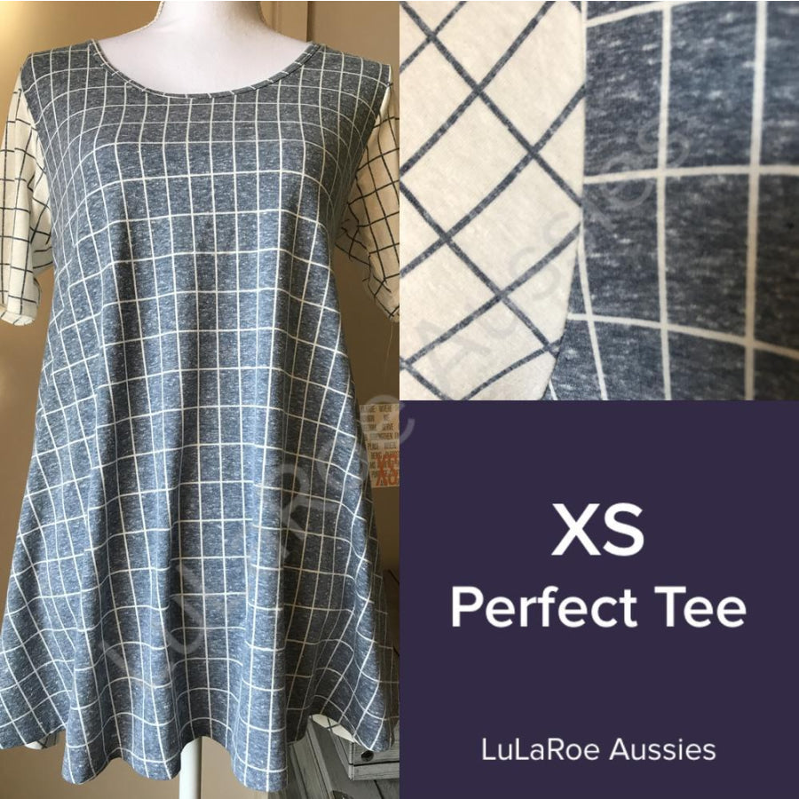 Lularoe Perfect T Xs / Slate Blue/ivory Windowpane Tops