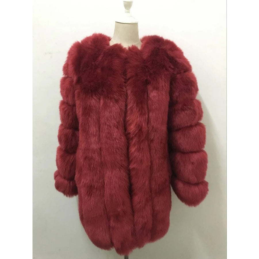 Luxury Faux Fox Fur Coat - Assorted Colours Wine Red / XXL Women’s Fashion - Women’s Clothing - Jackets & Coats - Faux Fur