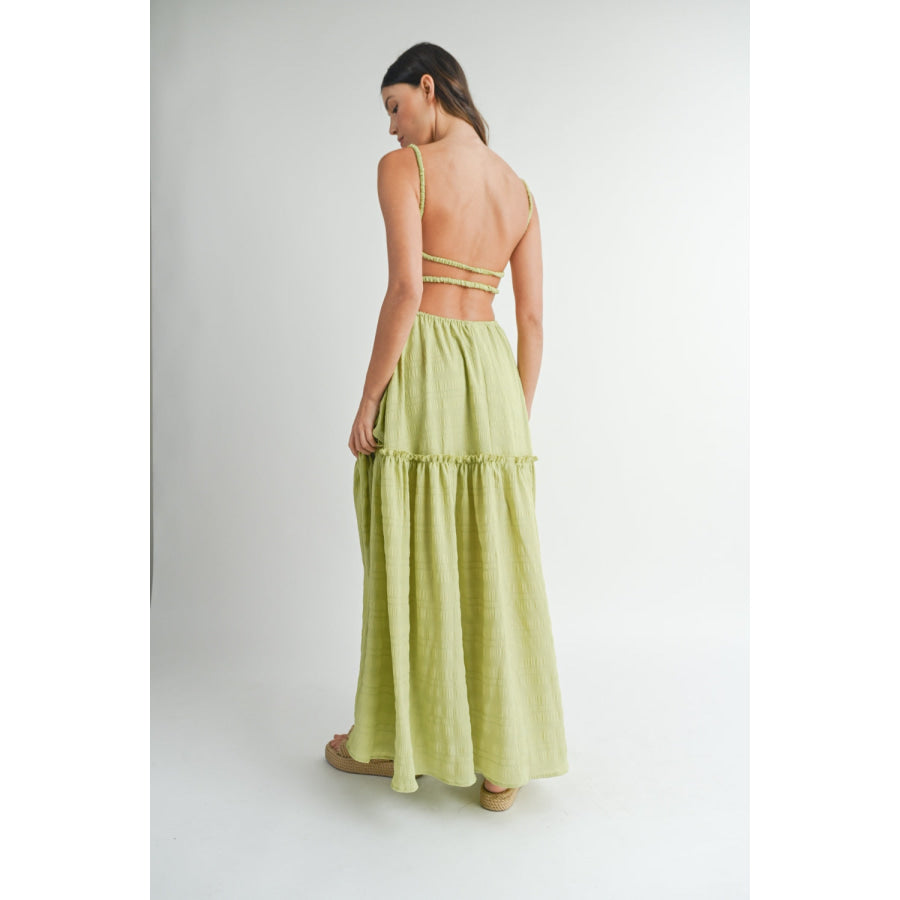 MABLE Cutout Waist Backless Maxi Dress Sage / S Apparel and Accessories