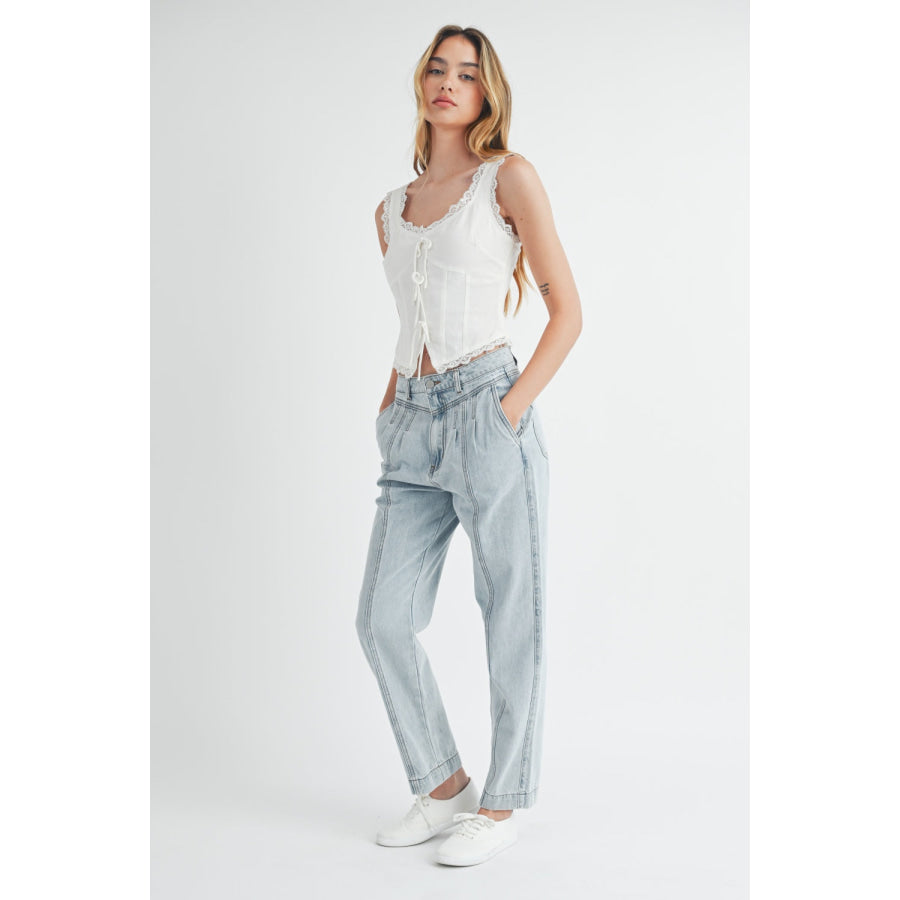 MABLE Pleated Front Detail Straight Jeans Apparel and Accessories