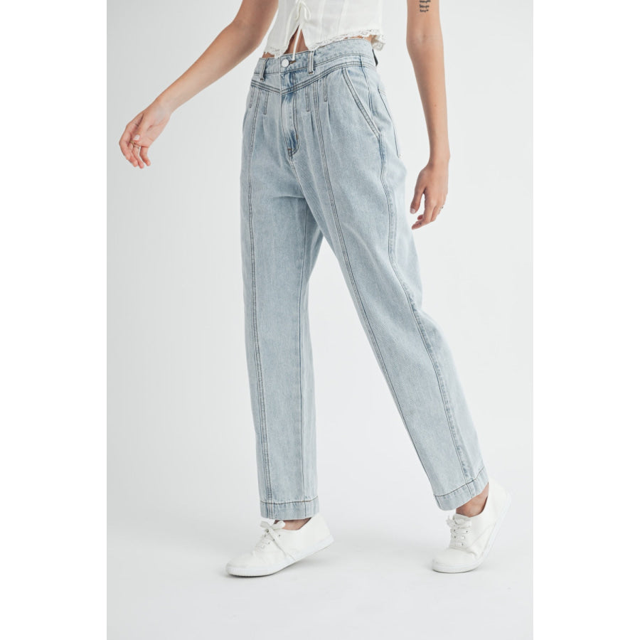 MABLE Pleated Front Detail Straight Jeans Apparel and Accessories
