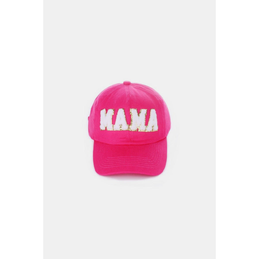 MAMA Chenille Patch Baseball Cap Fuchsia / One Size Apparel and Accessories