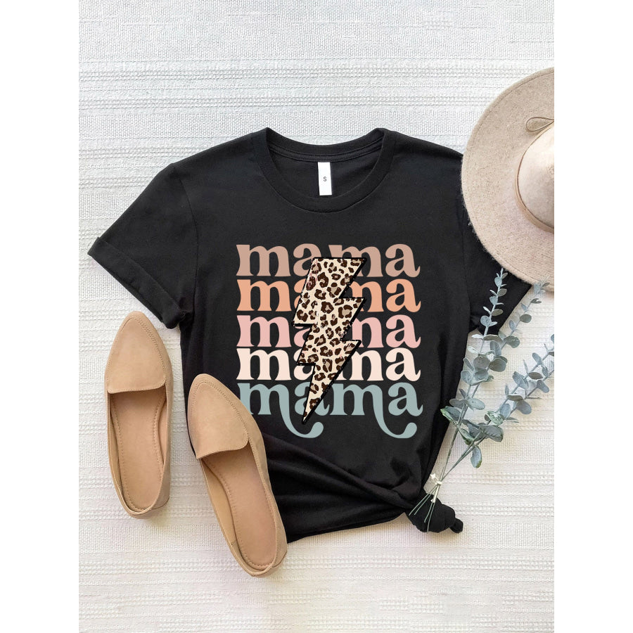MAMA Round Neck Short Sleeve T - Shirt Black / S Apparel and Accessories