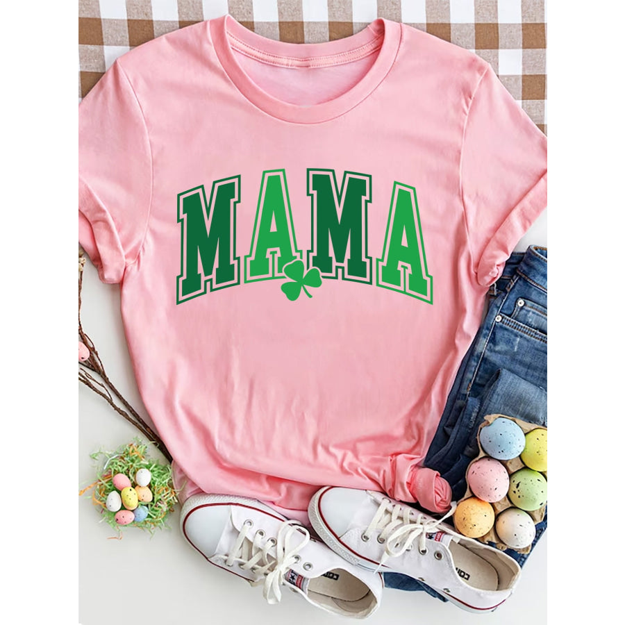 MAMA Round Neck Short Sleeve T - Shirt Blush Pink / S Apparel and Accessories