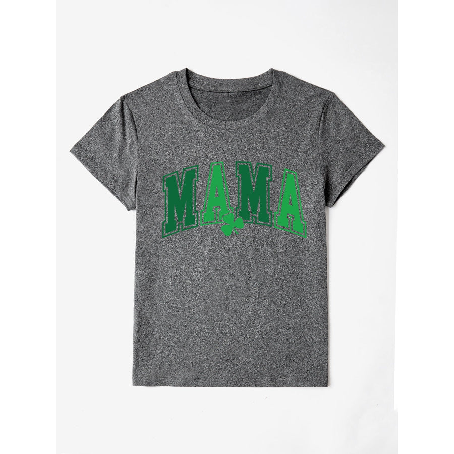 MAMA Round Neck Short Sleeve T - Shirt Charcoal / S Apparel and Accessories
