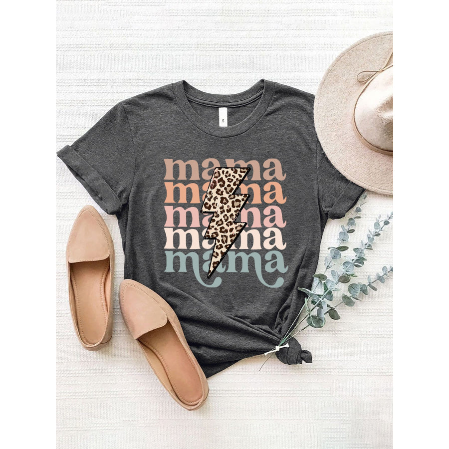 MAMA Round Neck Short Sleeve T - Shirt Charcoal / S Apparel and Accessories