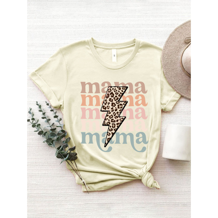 MAMA Round Neck Short Sleeve T - Shirt Cream / S Apparel and Accessories