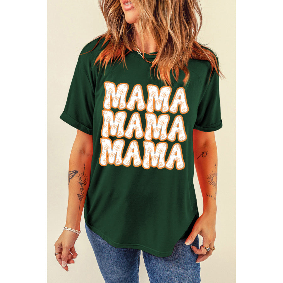 MAMA Round Neck Short Sleeve T - Shirt Green / S Apparel and Accessories