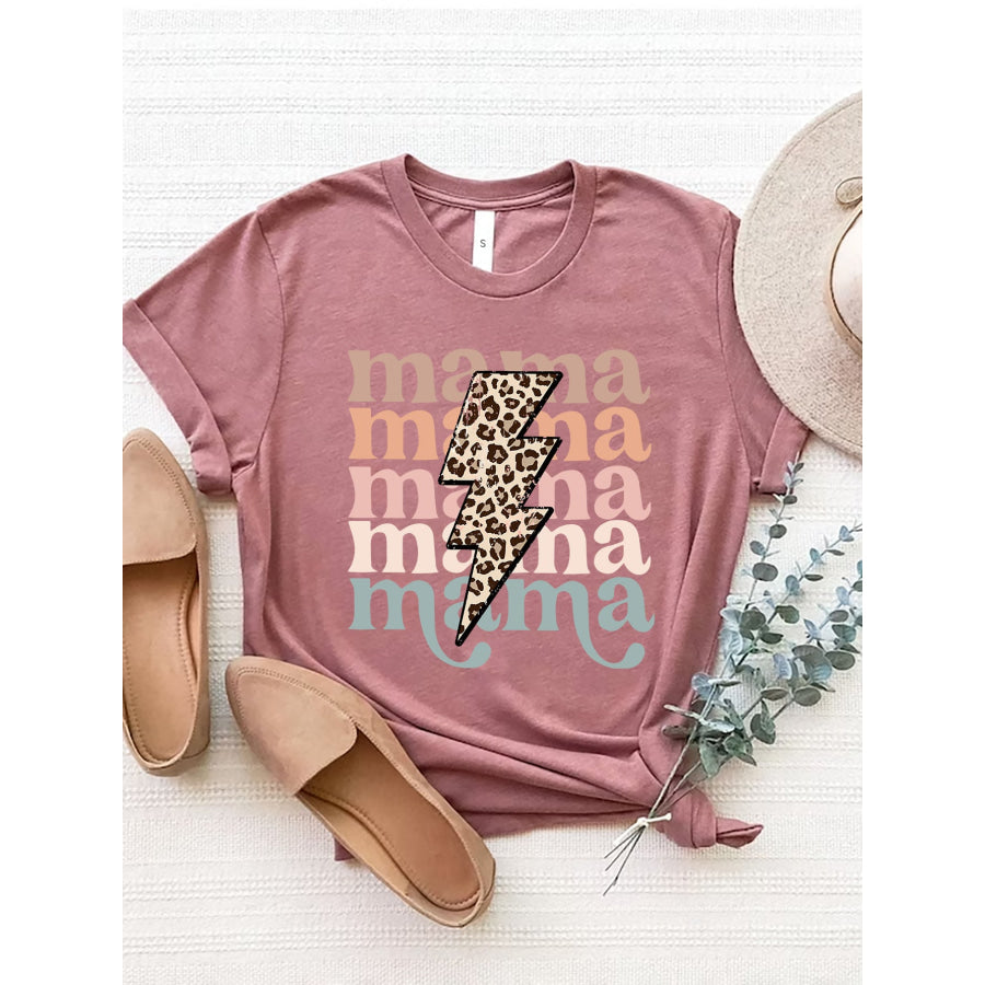 MAMA Round Neck Short Sleeve T - Shirt Light Mauve / S Apparel and Accessories
