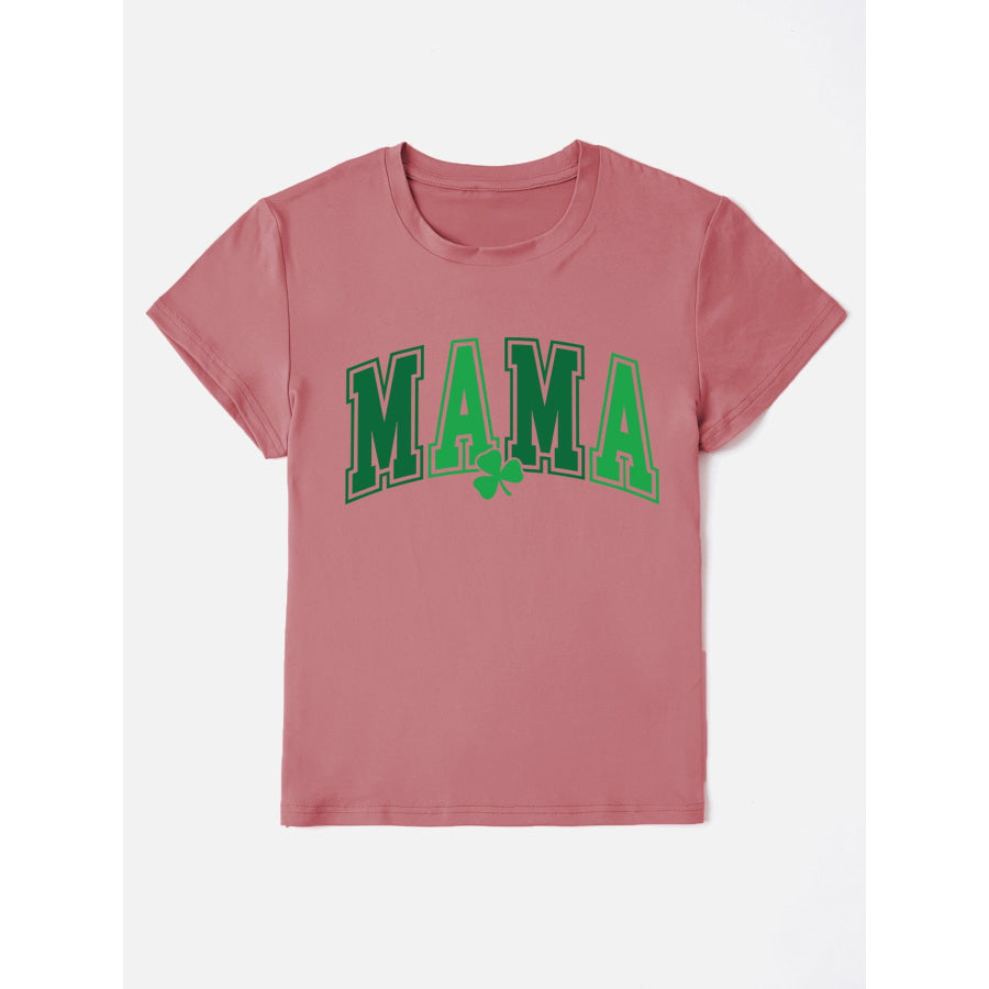MAMA Round Neck Short Sleeve T - Shirt Light Mauve / S Apparel and Accessories