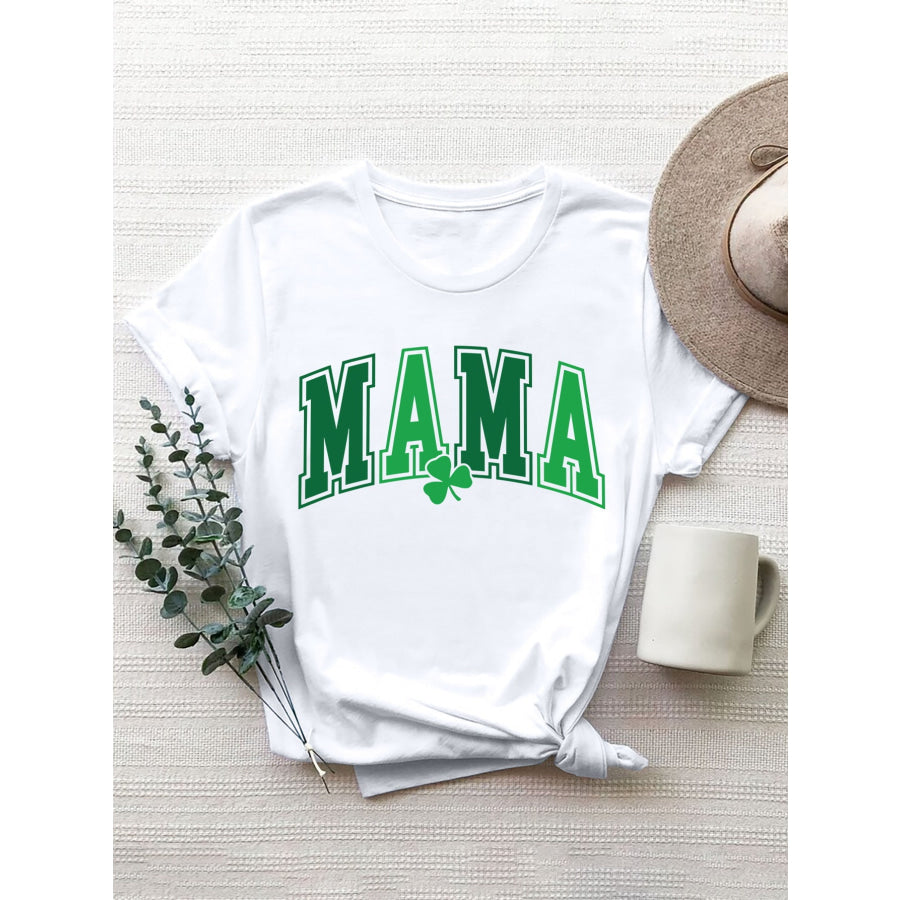MAMA Round Neck Short Sleeve T - Shirt White / S Apparel and Accessories