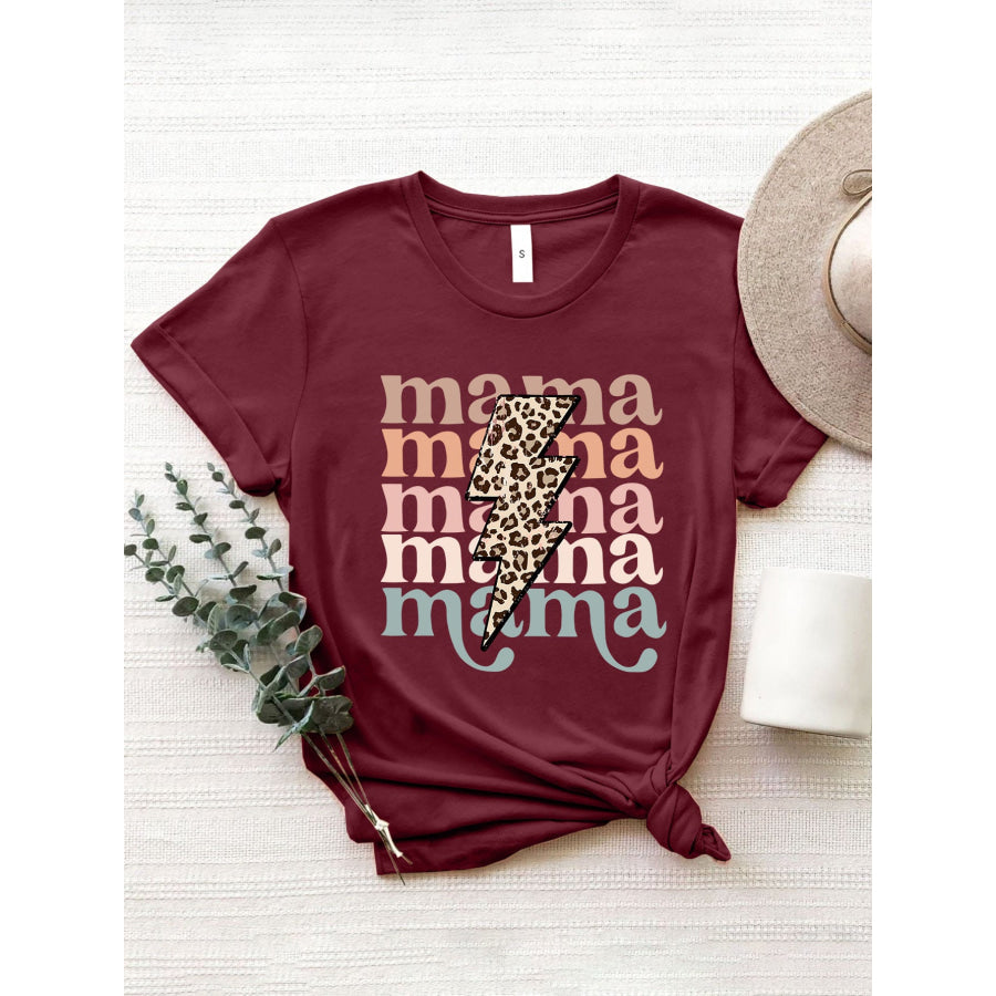 MAMA Round Neck Short Sleeve T - Shirt Wine / S Apparel and Accessories