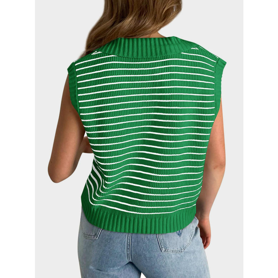 Mandy Collared Neck Striped Sweater Vest Apparel and Accessories