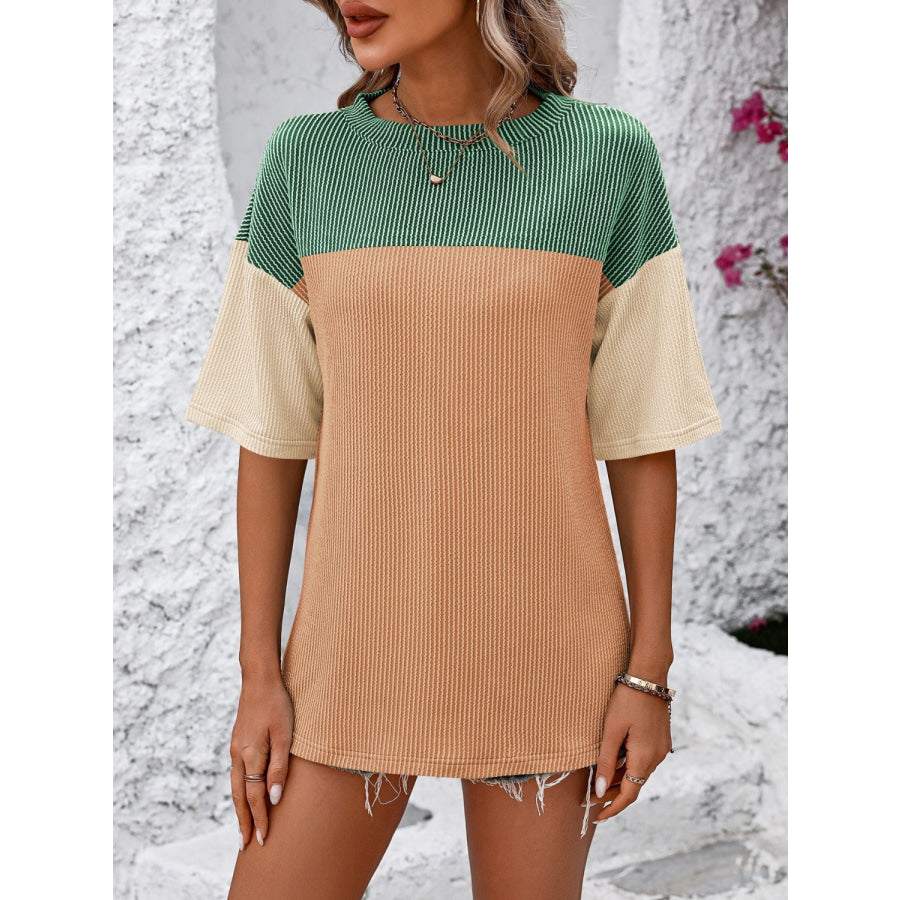 Mandy Color Block Round Neck Half Sleeve T-Shirt Apparel and Accessories