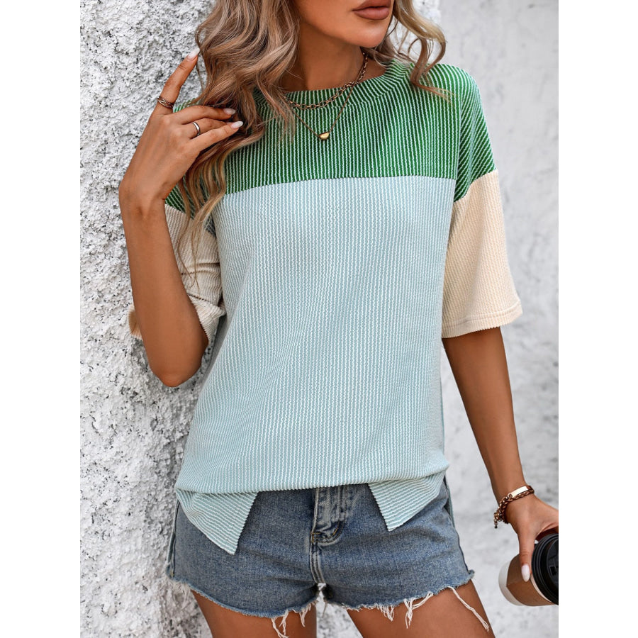 Mandy Color Block Round Neck Half Sleeve T-Shirt Apparel and Accessories