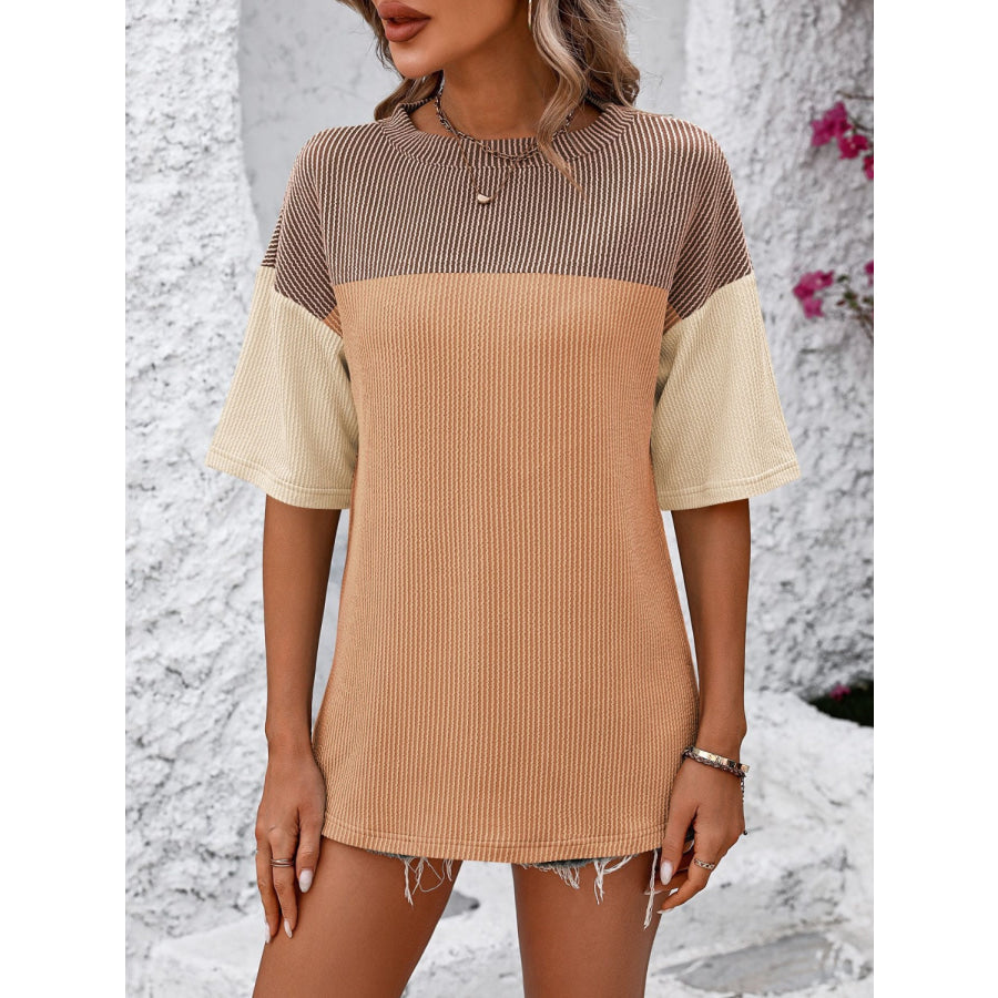 Mandy Color Block Round Neck Half Sleeve T-Shirt Apparel and Accessories
