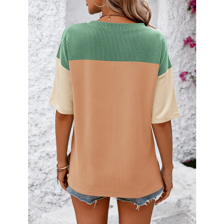 Mandy Color Block Round Neck Half Sleeve T-Shirt Apparel and Accessories