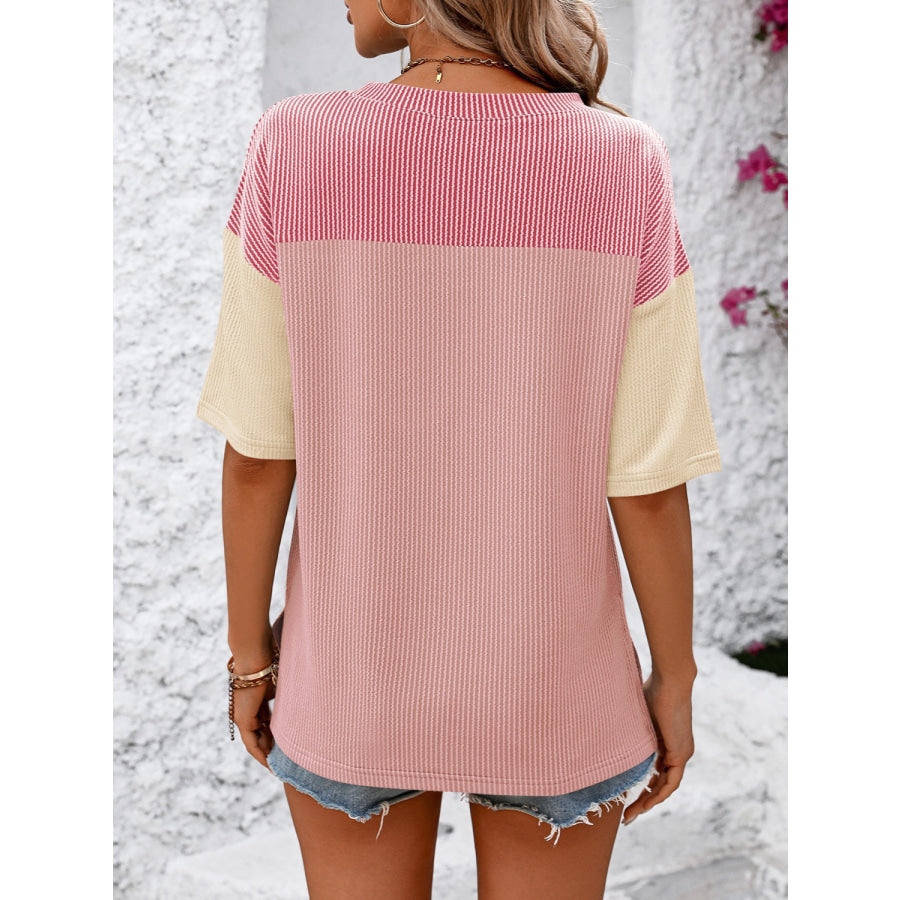 Mandy Color Block Round Neck Half Sleeve T-Shirt Apparel and Accessories