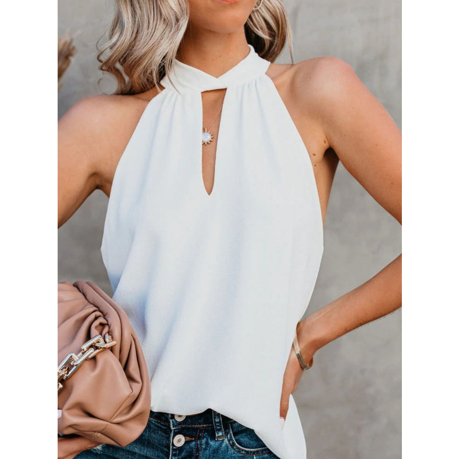 Mandy Cutout Grecian Neck Tank White / S Apparel and Accessories