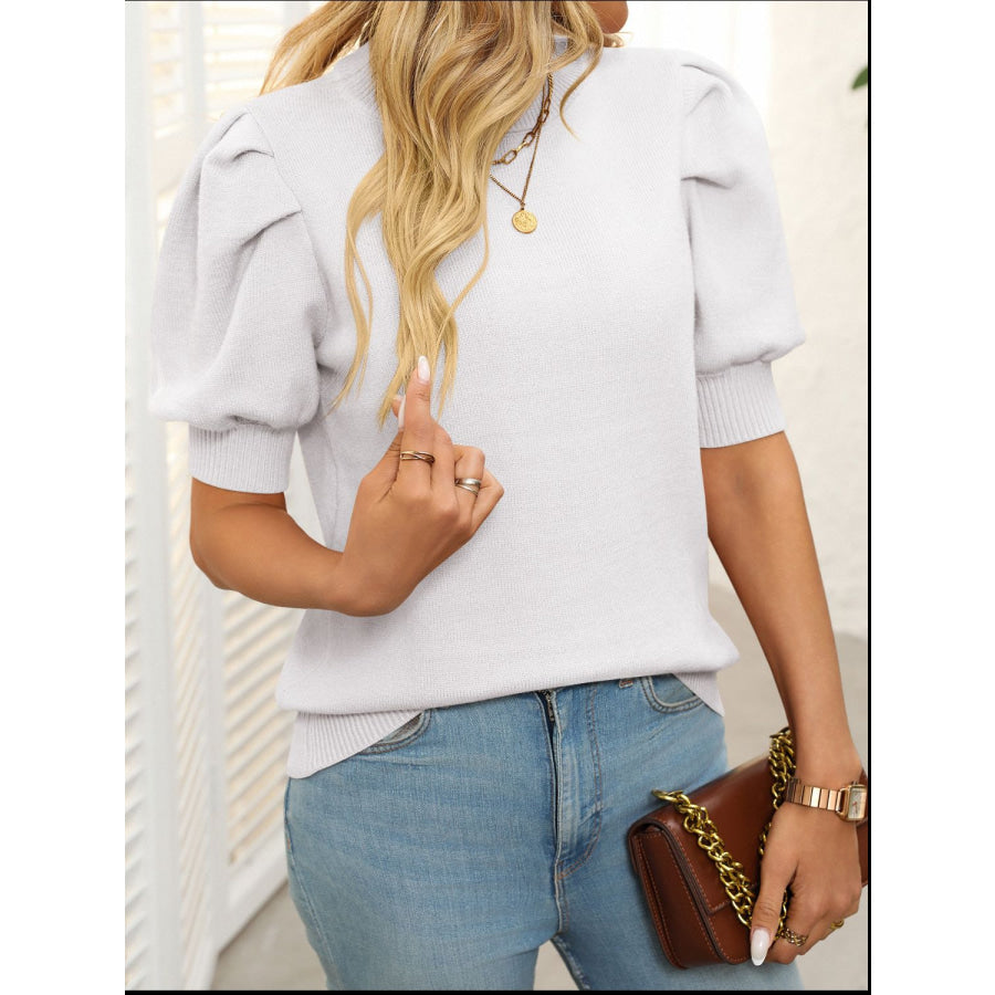 Mandy Mock Neck Puff Sleeve Sweater White / S Apparel and Accessories
