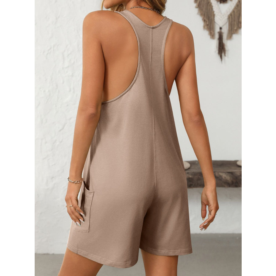 Mandy Pocketed Racerback Wide Strap Romper Apparel and Accessories